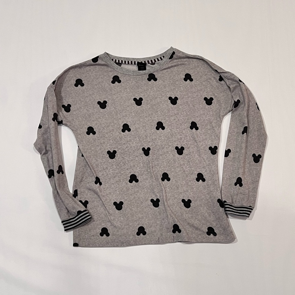 Disney Womens Small Gray Mickey Mouse Print Long Sleeve Lounge PJ